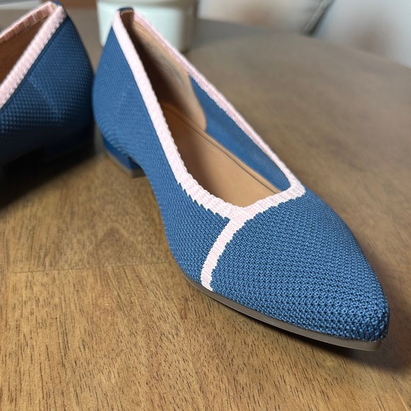 Vionic Pointed Toe Knit Flats Blue Pink Trim Women Size 10 Career Ballet Flat - Picture 6 of 8